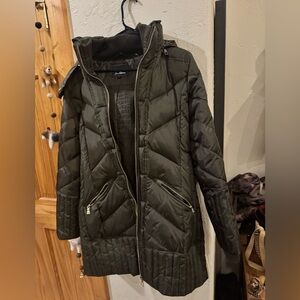 Dark Green Quilted Puffer Coat